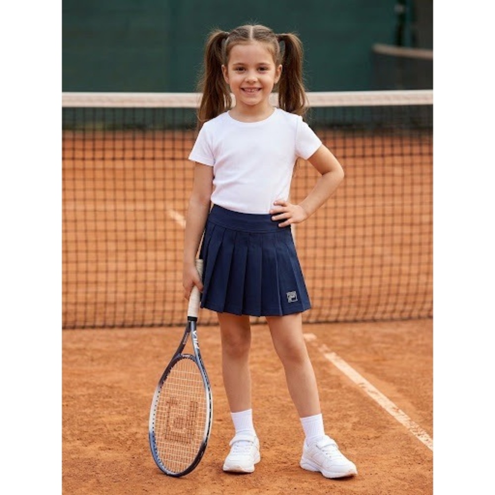 Fila Tennis Skort Kids XS Navy Blue Excellent Pleated Rhinestone Logo